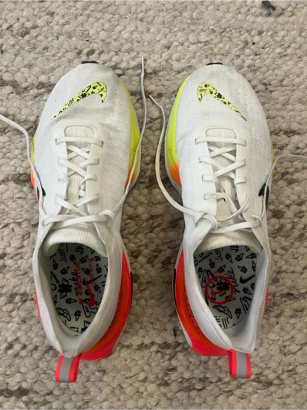 Nike White Running Shoes with Neon Yellow and Neon Pink Accents - Picture 1 of 4